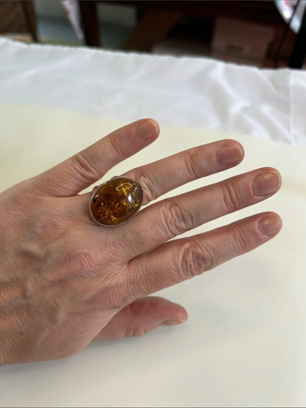 VTG Sterling Silver Huge Baltic Amber Statement Ring Size 7